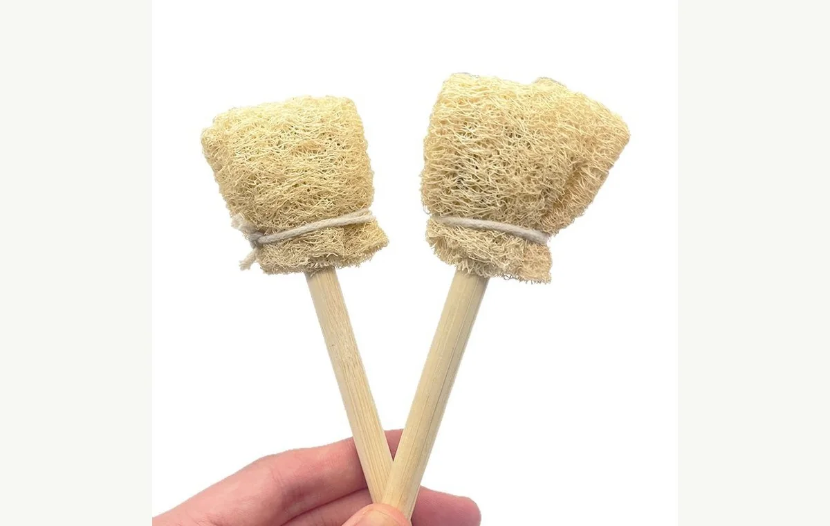 Bamboo-handle loofah bottle brush